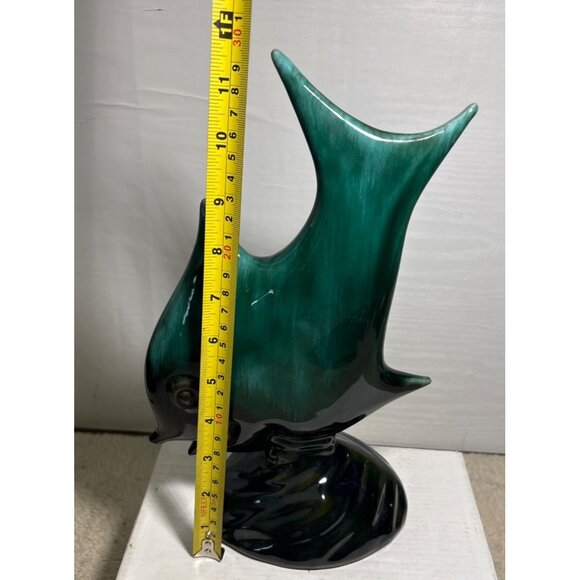 Evangeline Pottery Angel Fish Figure Black Green Drip Glaze 11.75" MCM Stunning - Picture 10 of 11